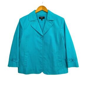 Talbots Blazer Women's 14 Petite Blue Y2K Teal Waffle Career Job Streetwear